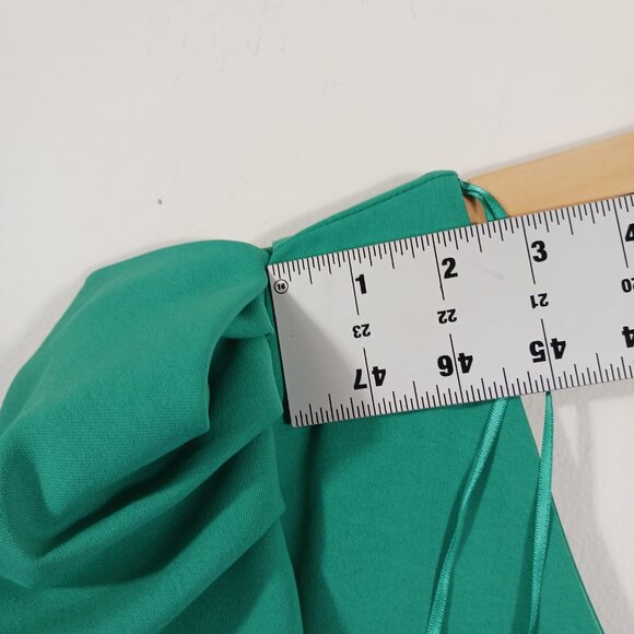 glam, Medium One Shoulder Green Mini Dress, Ruffle Bottom, Party Dress, Cocktail - Picture 12 of 16